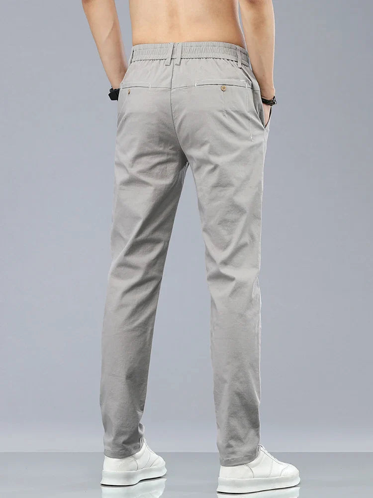 Brand Clothing Men's Casual Pants 98% Cotton Thin Business Straight Slim Fit Classic Trousers Stretch Spring Summer Male Pants
