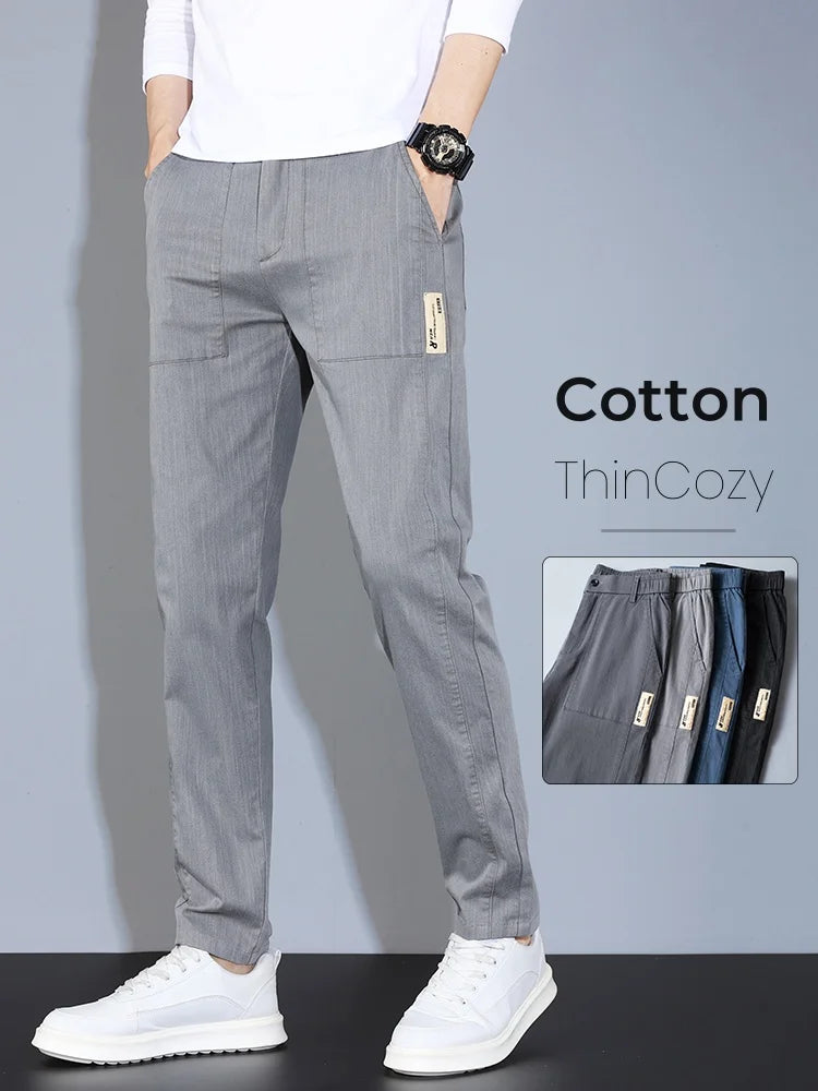4 Colors Male Casual Pants Spring Summer Thin Cotton Slim Elastic Comfortable Business Trousers Korean Trendy Men Clothes