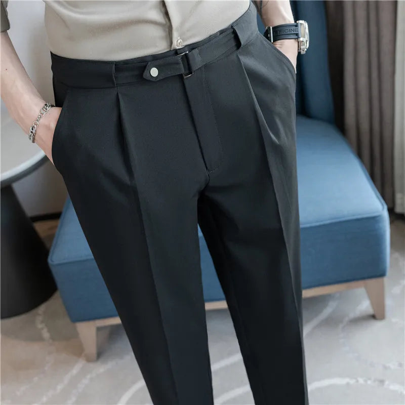 Men’s Suit Pants Solid Color Slim Smart Casual Trousers