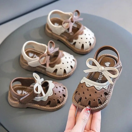1-4Years Toddlers Shoe Children's Summer Sandals Baby Girls Breathable Bow Sandals Soft Sole Anti slip Princess Hollow Shoes