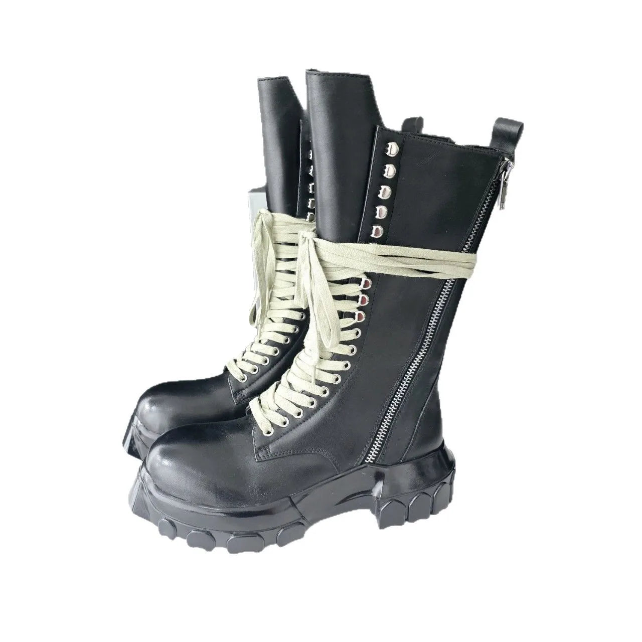Thick soled lace up motorcycle knight boots
