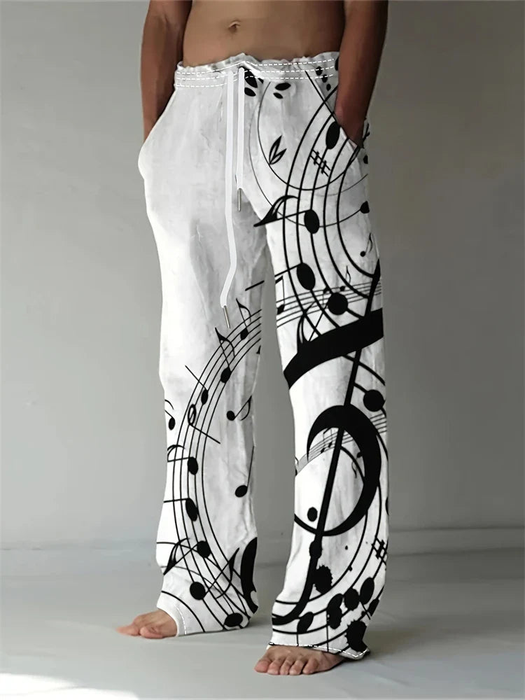 Vintage Men's Summer Straight Pants Comfortable And Breathable Cotton Linen Casual Pants Men's Butterfly Print Large Linen Pants