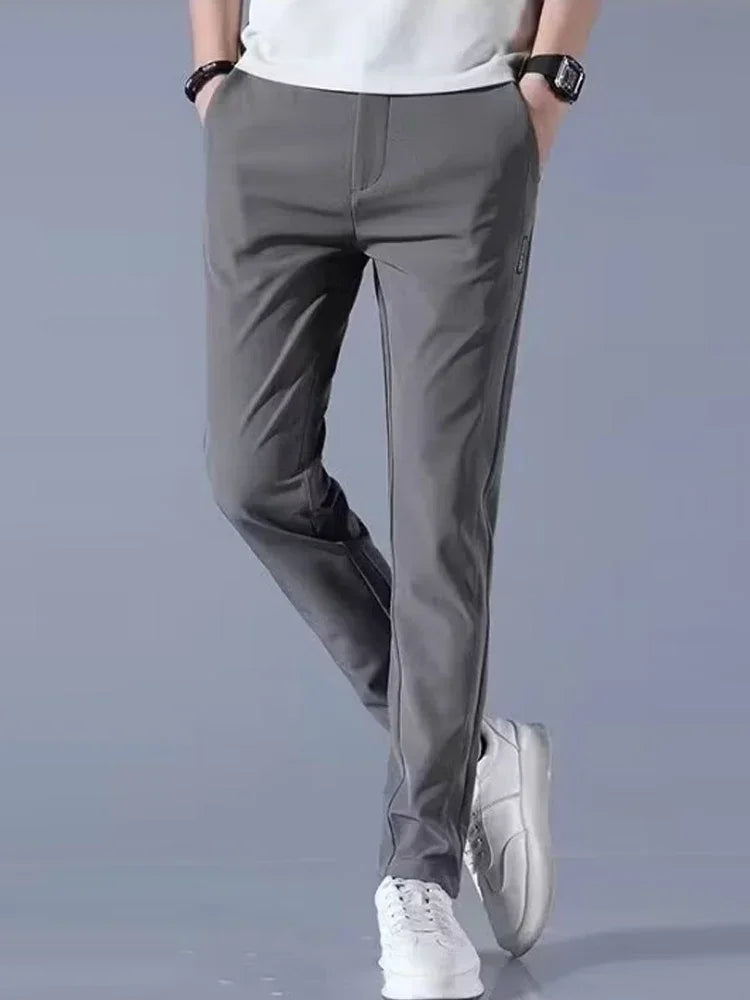 Elastic Men's Casual Trousers Slim Straight Business Pants