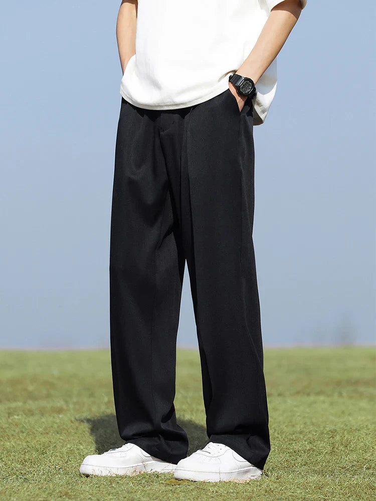 Men's Light&Thin Polyester Elastic Waist Semi-Wide Loose Slacks Drape Suit Pants