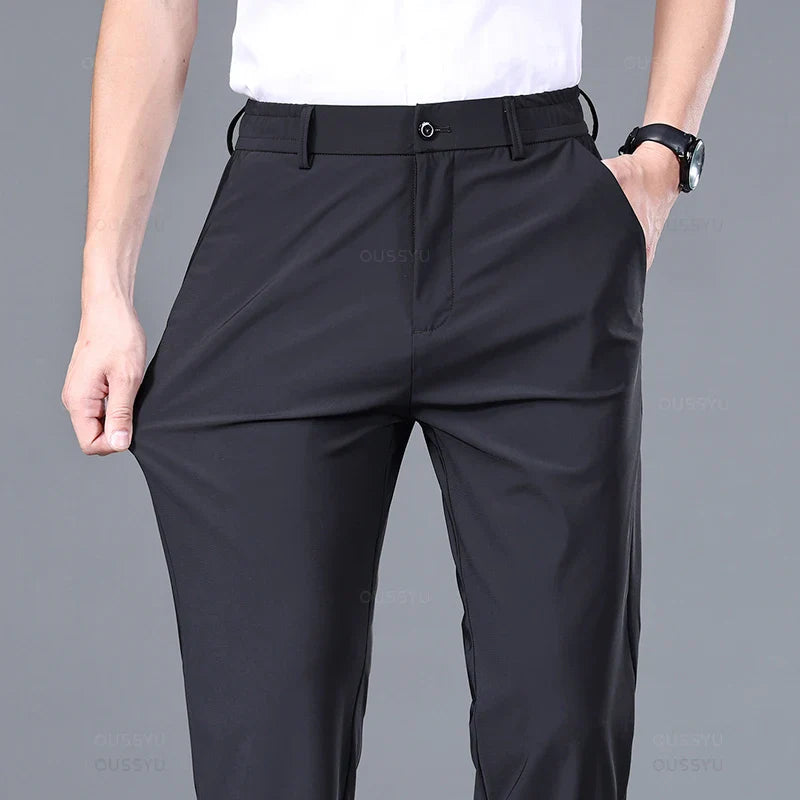 Men Business Elastic Waist Classic Thin Casual Suit Pants