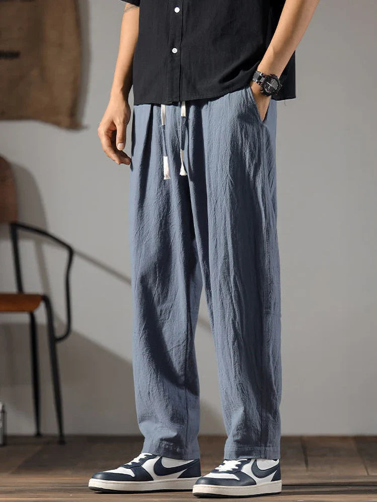 Japenese Cotton Linen Pants Men Summer Straight Casual Ice Silk Sweatpants Male Wide leg Oversize Linen Trousers 2024 New