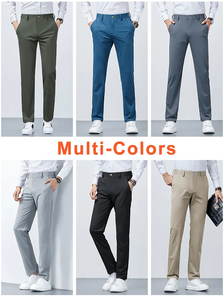 Men Long Pants Breathable Stretched Spandex Nylon Slim Trousers
