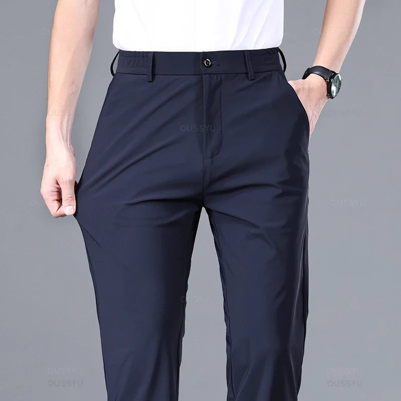 Men Business Elastic Waist Classic Thin Casual Suit Pants