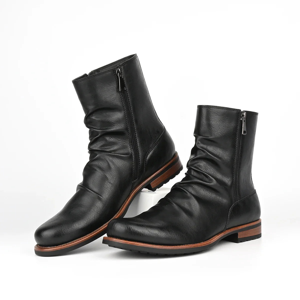 Men's British style low heeled retro boots for daily casual wear