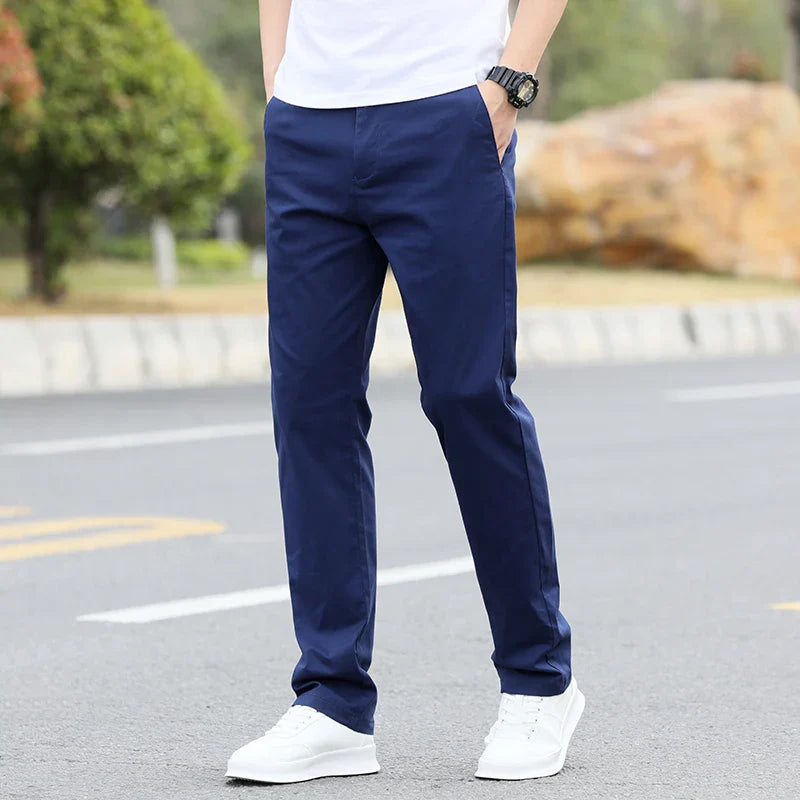 Men's Slim Fit Casual Pants Lightweight Classic Straight Trousers Summer Cotton Stretch Joggers Solid Khaki Pants Male