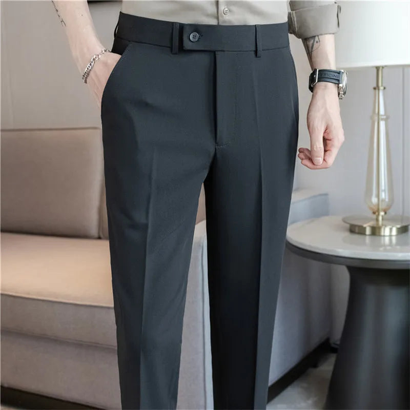 Men’s Suit Pants Solid Color Slim Smart Casual Trousers