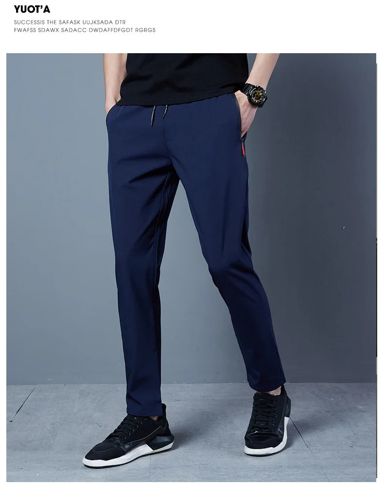 Summer Mens Ice Silk Pants 2024 New Slim Fit Breathable Bicycle Quick Drying Feet Pants Casual Outdoor Solid Color Fishing Pants