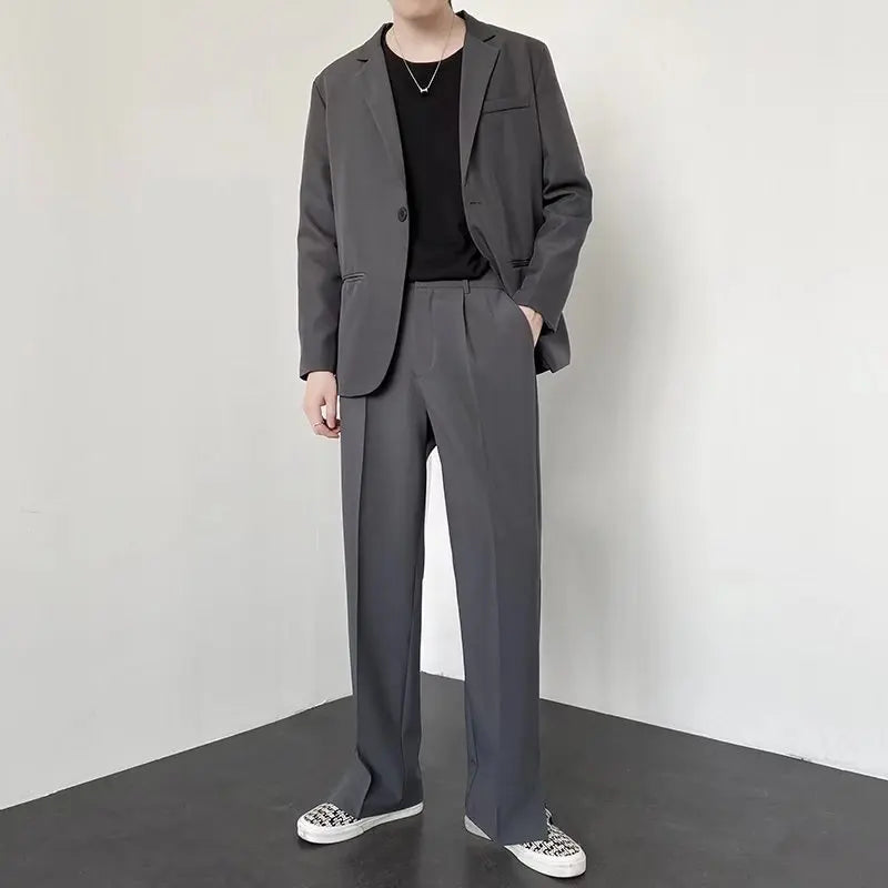 Men Straight Casual Baggy Personality Slit Wide Leg Blazer Pants