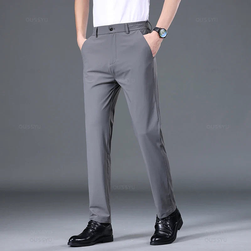 Men Business Elastic Waist Classic Thin Casual Suit Pants