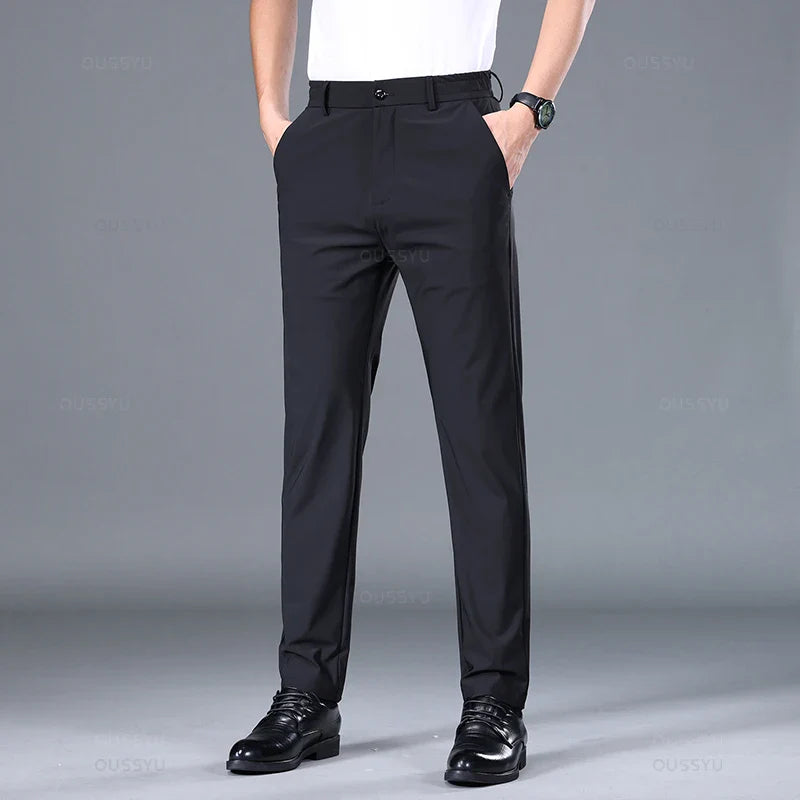 Men Business Elastic Waist Classic Thin Casual Suit Pants