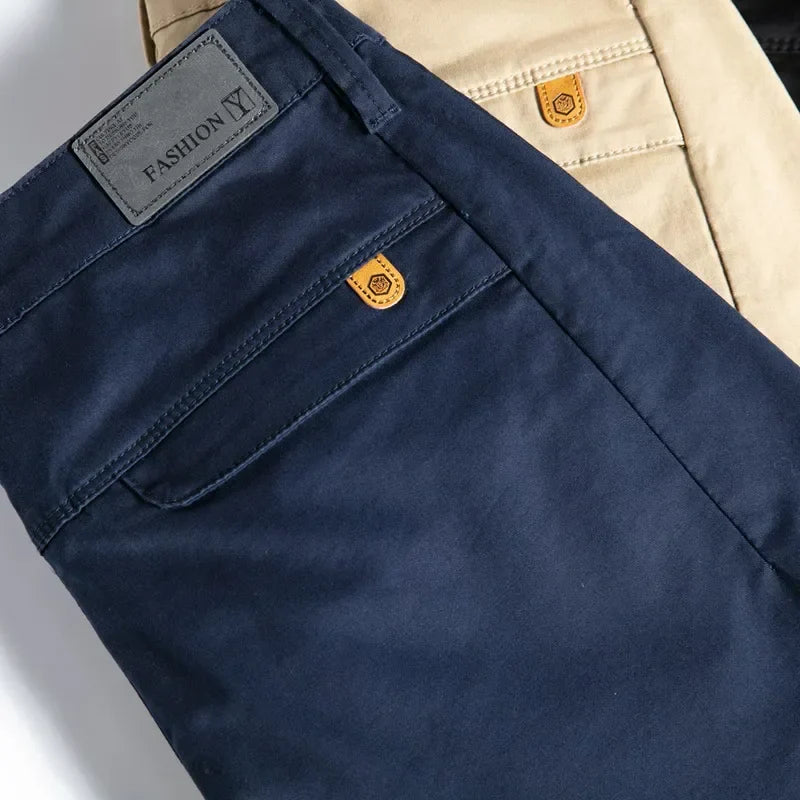 Men's Casual Pants 97%Cotton Solid Color Work Wear Elasticity Breathable Straight Korean  Trousers Male Brand Clothing