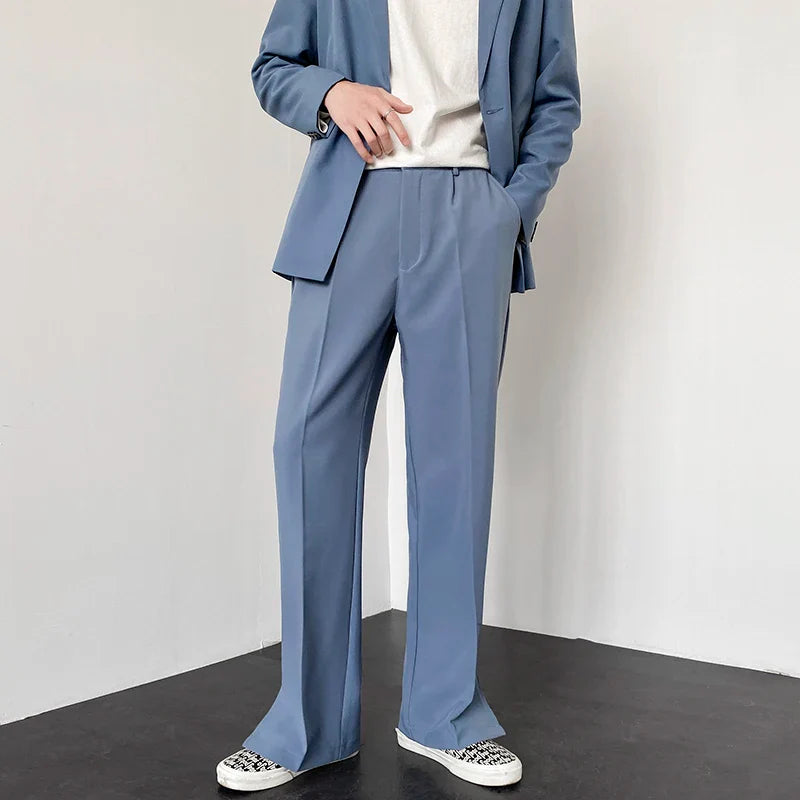 Men Straight Casual Baggy Personality Slit Wide Leg Blazer Pants