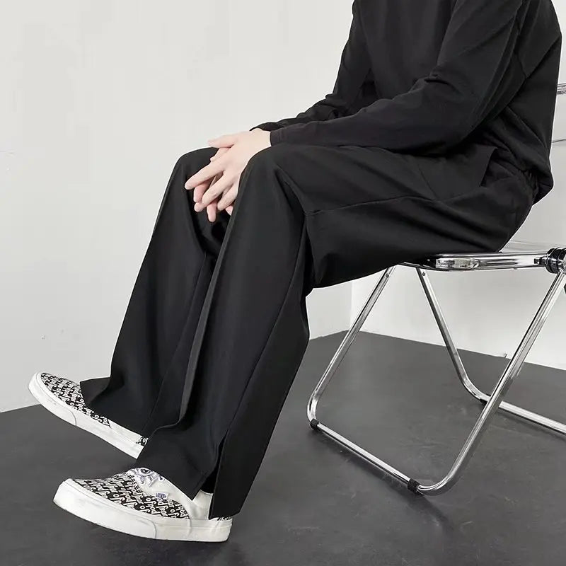 Men Straight Casual Baggy Personality Slit Wide Leg Blazer Pants