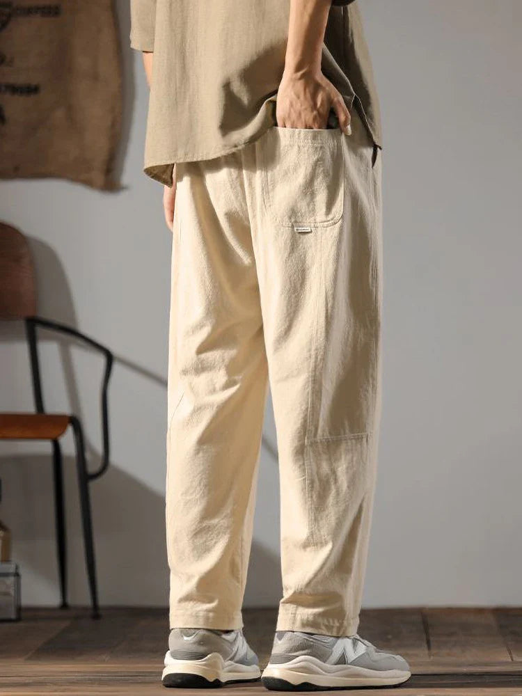 Japenese Cotton Linen Pants Men Summer Straight Casual Ice Silk Sweatpants Male Wide leg Oversize Linen Trousers 2024 New