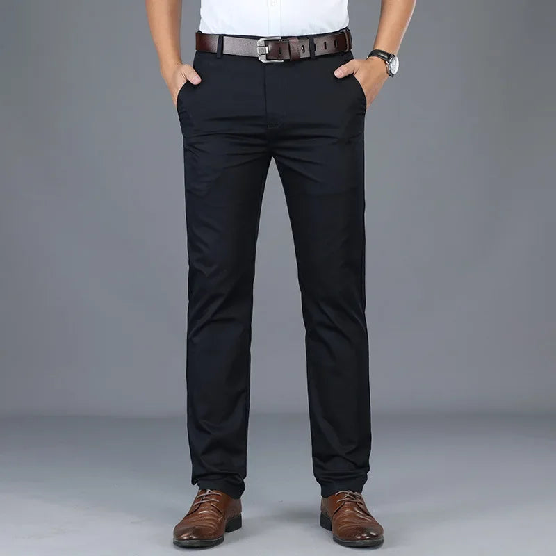Soft Thin Cotton Casual Pants Men's Black Khaki Trousers