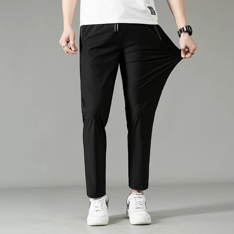 Men's Ice Silk Quick Drying Long Pants Summer Thin Breathable Loose Fitting Outdoor Running Sports Fitness Straight Leg Pants