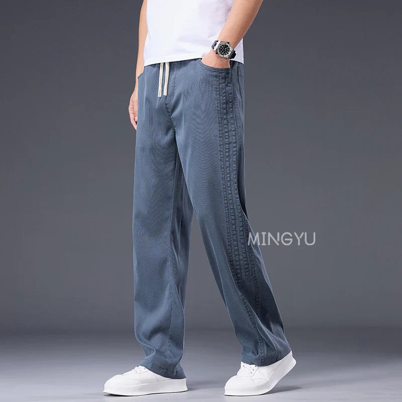 Brand Clothing Summer Thin Lyocell Fabric Pants Men Baggy Straight Wide Leg Pants Elastic Waist y2k Jogging Casual Trousers Male