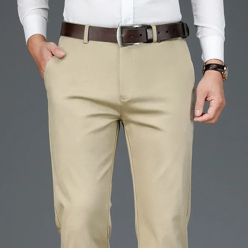 Men's Casual Pants Stretch Straight Breathable Classic Business Suit Trousers Male