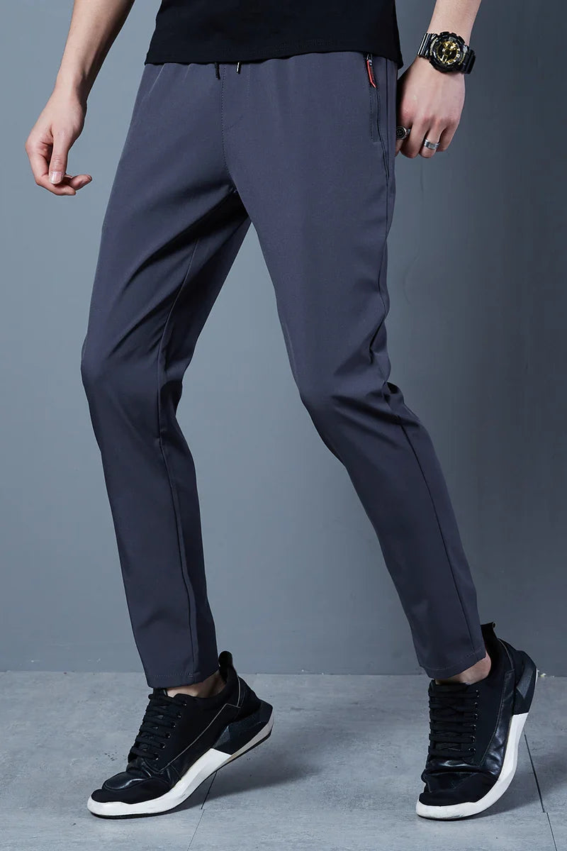 Summer Mens Ice Silk Pants 2024 New Slim Fit Breathable Bicycle Quick Drying Feet Pants Casual Outdoor Solid Color Fishing Pants