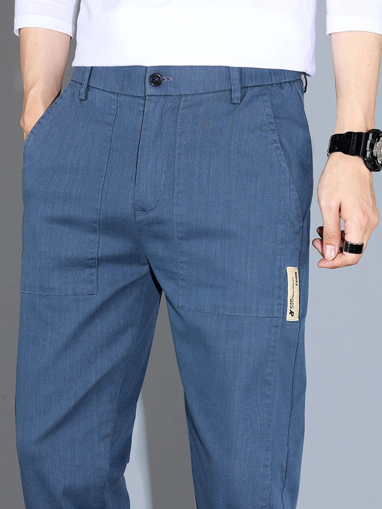 4 Colors Male Casual Pants Spring Summer Thin Cotton Slim Elastic Comfortable Business Trousers Korean Trendy Men Clothes