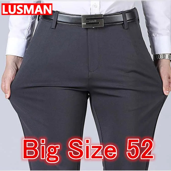 Men's Business Pants Big Size 52 Elastic Waist Straight Suit Pants