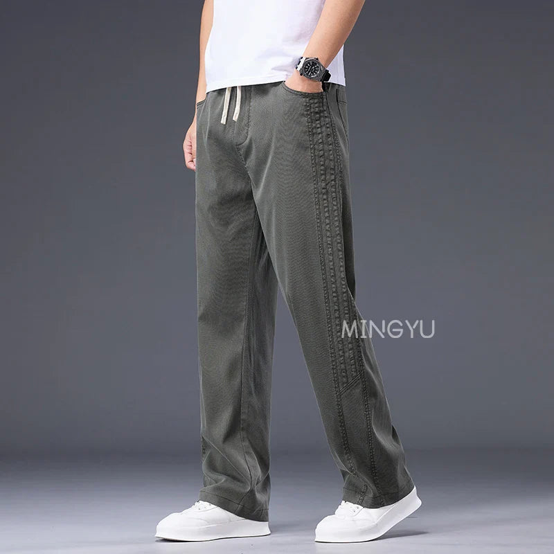 Brand Clothing Summer Thin Lyocell Fabric Pants Men Baggy Straight Wide Leg Pants Elastic Waist y2k Jogging Casual Trousers Male
