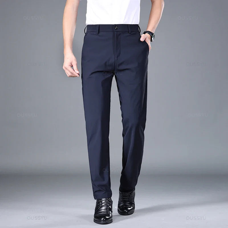 Men Business Elastic Waist Classic Thin Casual Suit Pants