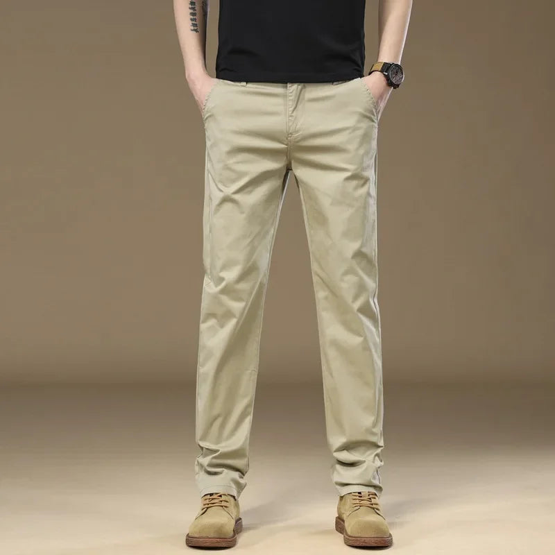 Men's Casual Pants 97%Cotton Solid Color Work Wear Elasticity Breathable Straight Korean  Trousers Male Brand Clothing