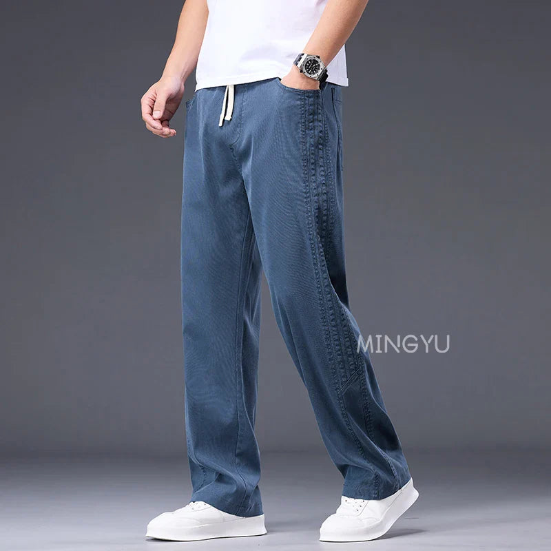 Brand Clothing Summer Thin Lyocell Fabric Pants Men Baggy Straight Wide Leg Pants Elastic Waist y2k Jogging Casual Trousers Male