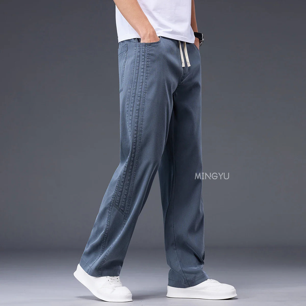 Brand Clothing Summer Thin Lyocell Fabric Pants Men Baggy Straight Wide Leg Pants Elastic Waist y2k Jogging Casual Trousers Male