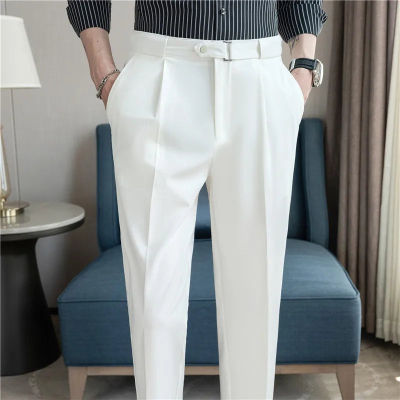 Men’s Suit Pants Solid Color Slim Smart Casual Trousers