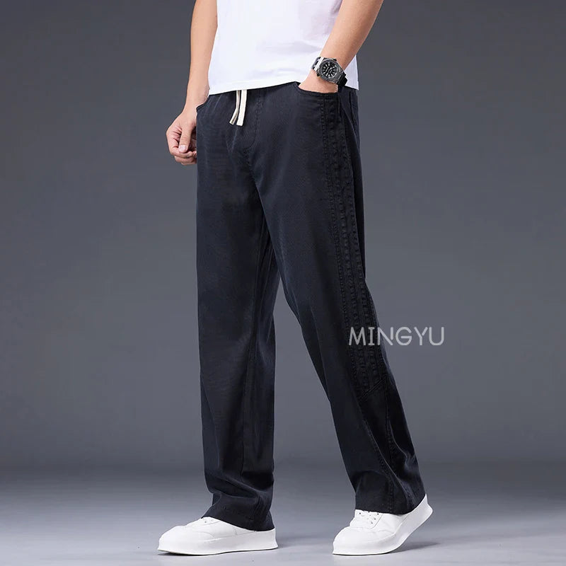 Brand Clothing Summer Thin Lyocell Fabric Pants Men Baggy Straight Wide Leg Pants Elastic Waist y2k Jogging Casual Trousers Male