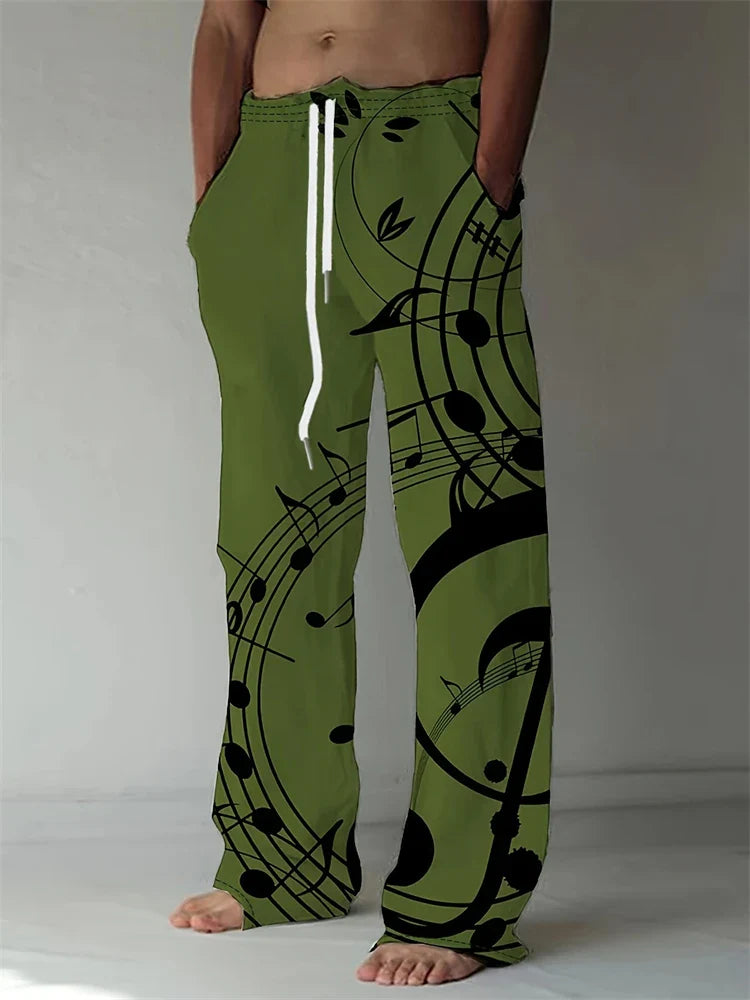 Vintage Men's Summer Straight Pants Comfortable And Breathable Cotton Linen Casual Pants Men's Butterfly Print Large Linen Pants