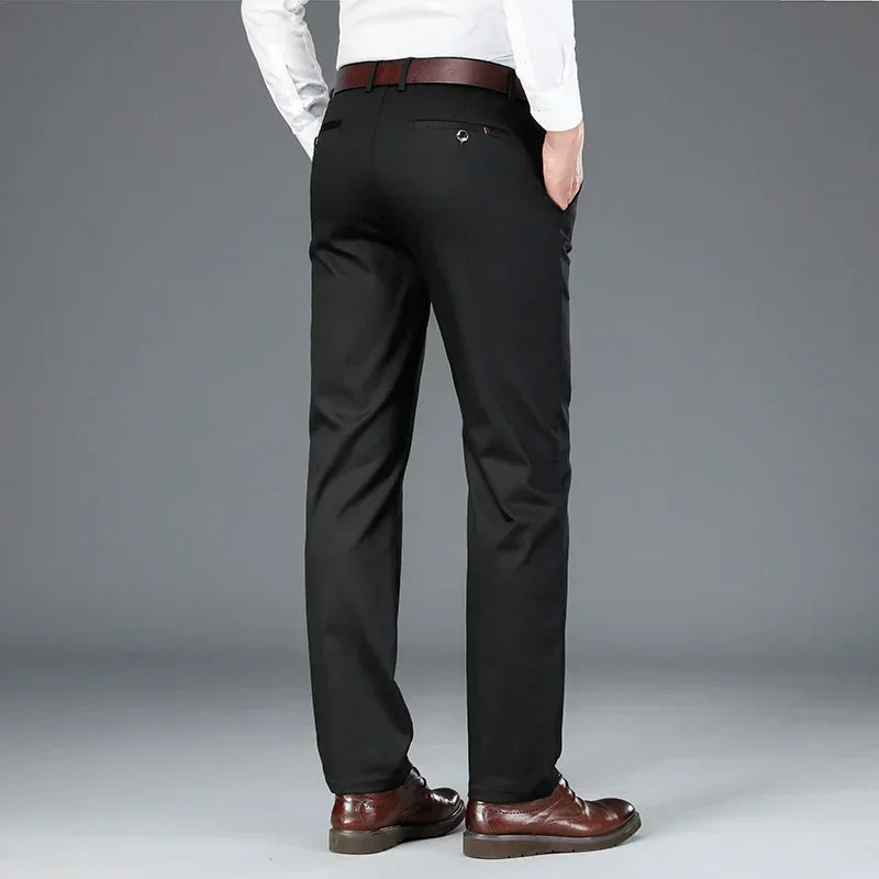 Men's Casual Pants Stretch Straight Breathable Classic Business Suit Trousers Male