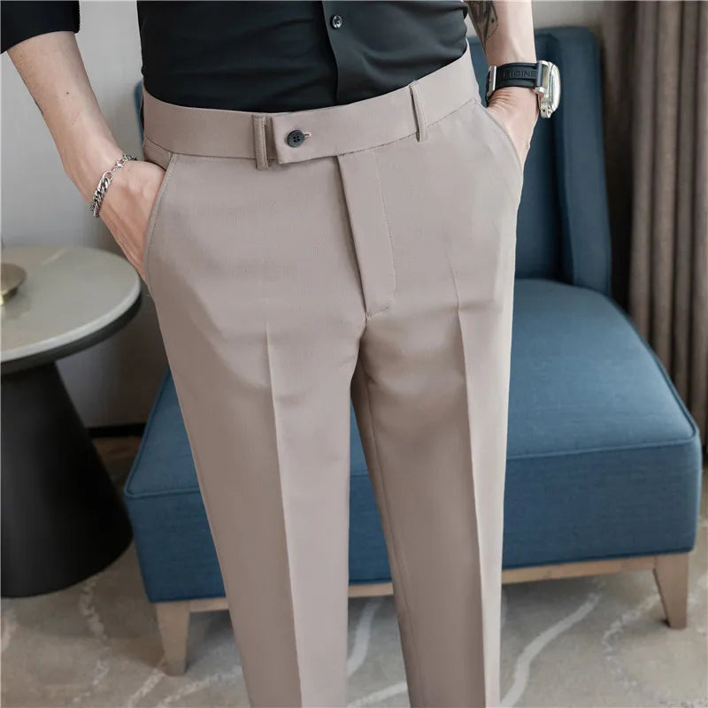 Men’s Suit Pants Solid Color Slim Smart Casual Trousers