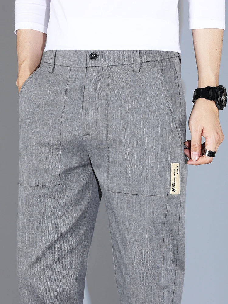 4 Colors Male Casual Pants Spring Summer Thin Cotton Slim Elastic Comfortable Business Trousers Korean Trendy Men Clothes