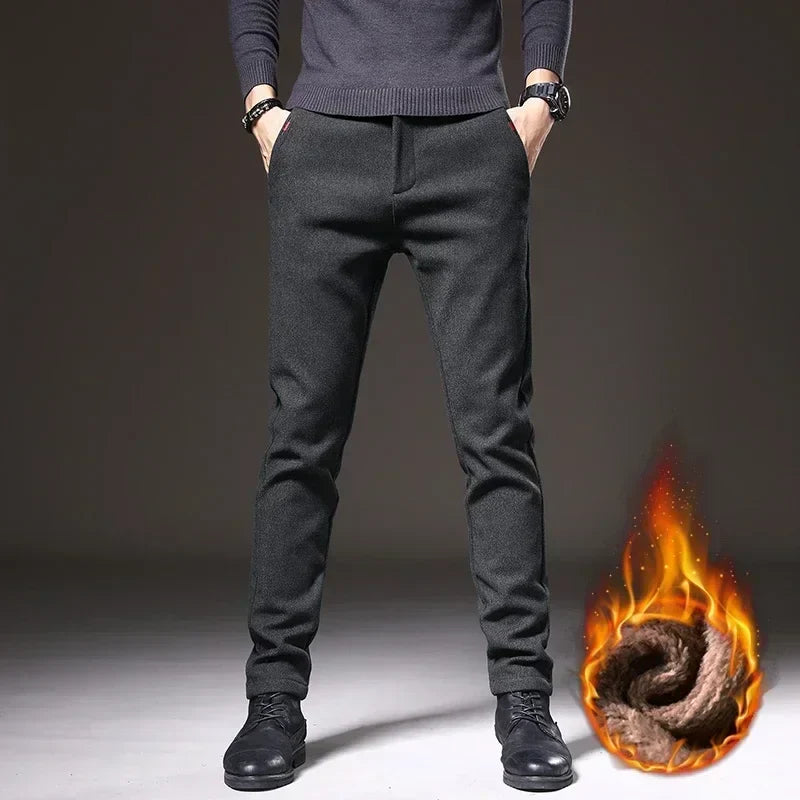 Men's Wool Warm Casual Pants Business Fashion Trousers