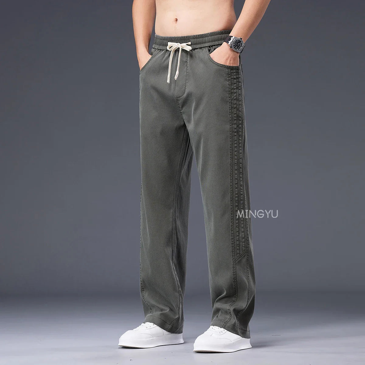 Brand Clothing Summer Thin Lyocell Fabric Pants Men Baggy Straight Wide Leg Pants Elastic Waist y2k Jogging Casual Trousers Male