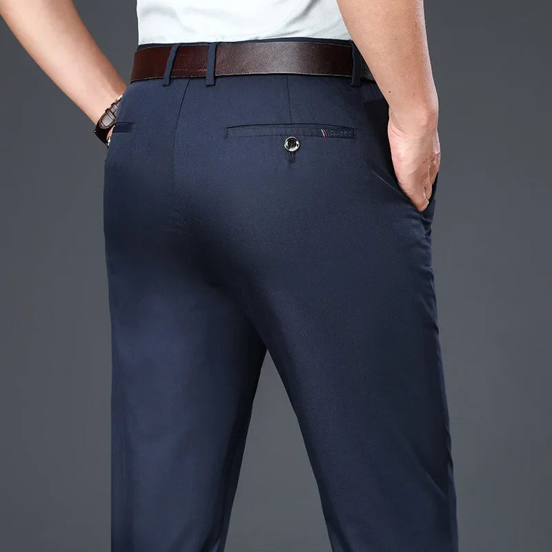 Men's Casual Pants Stretch Straight Breathable Classic Business Suit Trousers Male