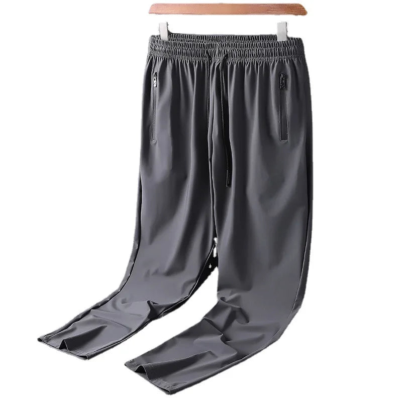 Men's Ice Silk Quick Drying Long Pants Summer Thin Breathable Loose Fitting Outdoor Running Sports Fitness Straight Leg Pants