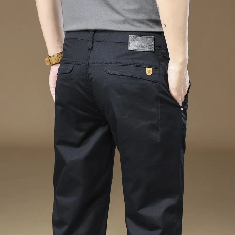 Men's Casual Pants 97%Cotton Solid Color Work Wear Elasticity Breathable Straight Korean  Trousers Male Brand Clothing