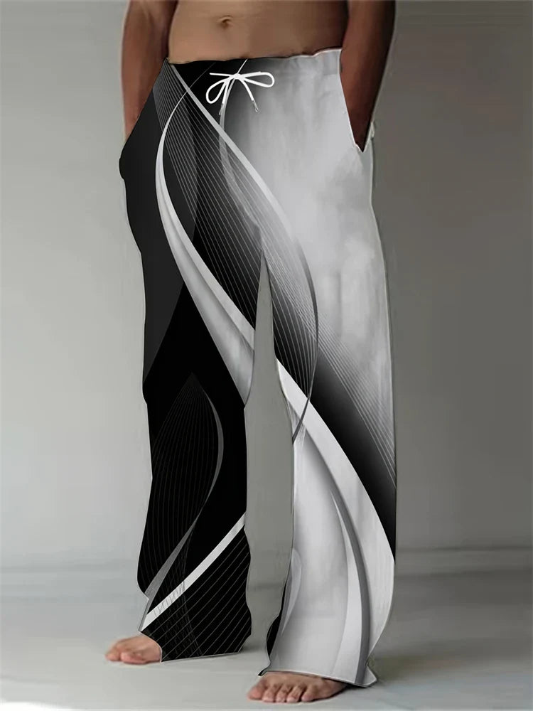 Vintage Men's Summer Straight Pants Comfortable And Breathable Cotton Linen Casual Pants Men's Butterfly Print Large Linen Pants