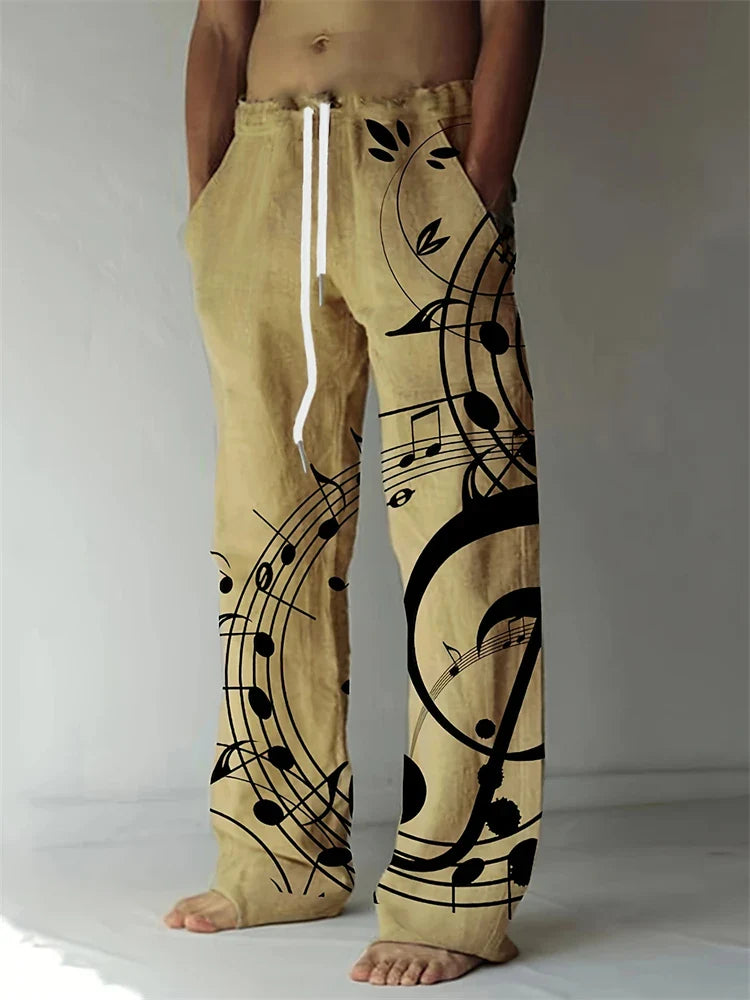 Vintage Men's Summer Straight Pants Comfortable And Breathable Cotton Linen Casual Pants Men's Butterfly Print Large Linen Pants