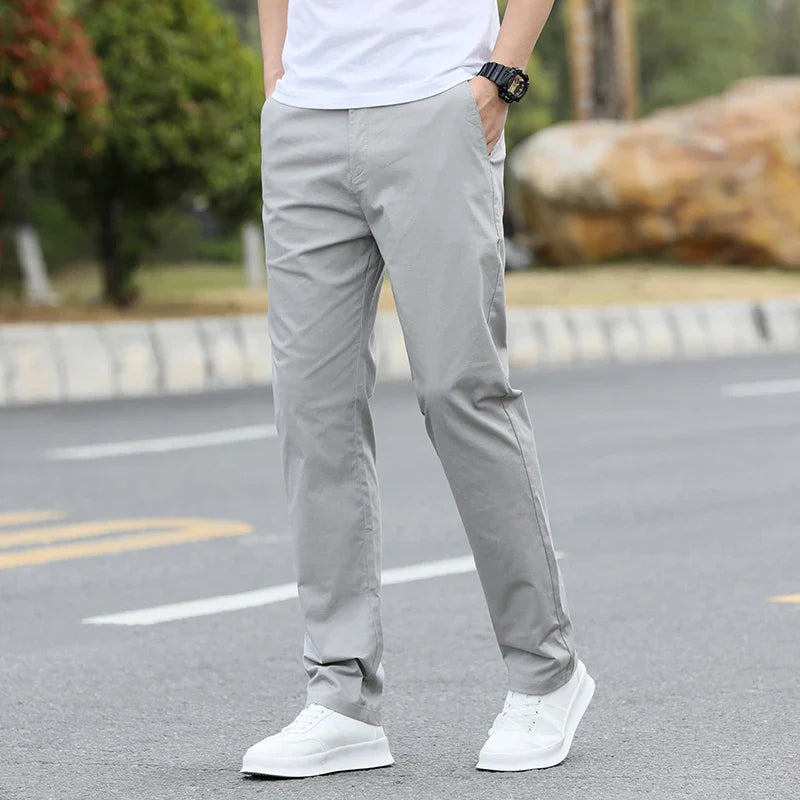 Men's Slim Fit Casual Pants Lightweight Classic Straight Trousers Summer Cotton Stretch Joggers Solid Khaki Pants Male