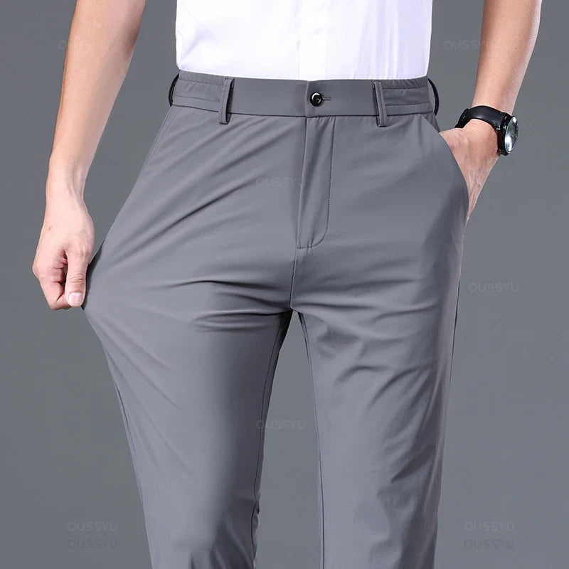 Men Business Elastic Waist Classic Thin Casual Suit Pants